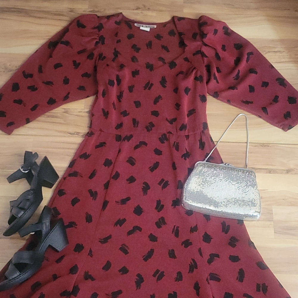 Vintage 80s Does 40s Day Dress M